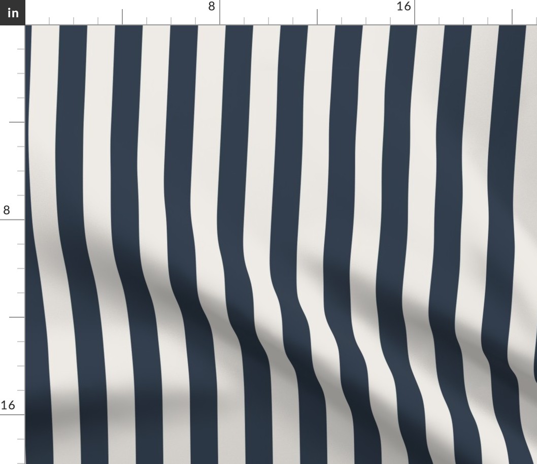 One Inch Naval Blue and Snowbound Vertical Stripes