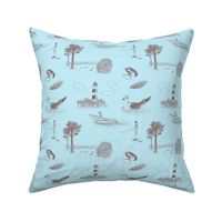 Seaside Town Toile (Light Blue and Brown)