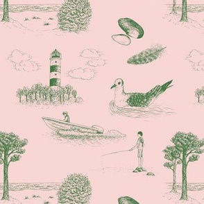 Seaside Town Toile (Pink and Green)