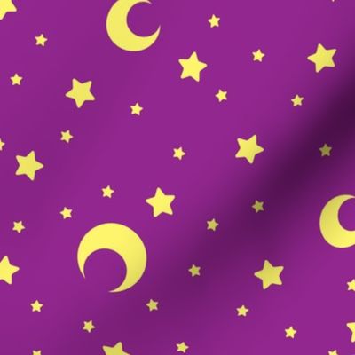 Dark Purple and Yellow Moons and Stars