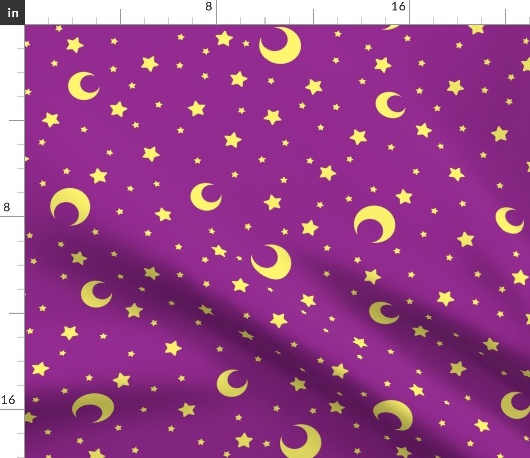 Dark Purple and Yellow Moons and Stars