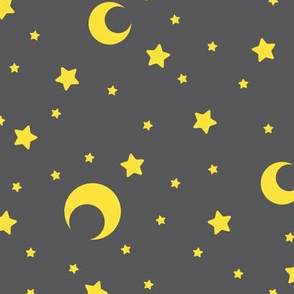 Dark Grey and Yellow Moons and Stars