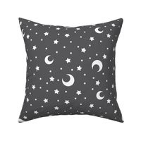 Dark Grey and White Moons and Stars