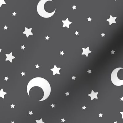 Dark Grey and White Moons and Stars