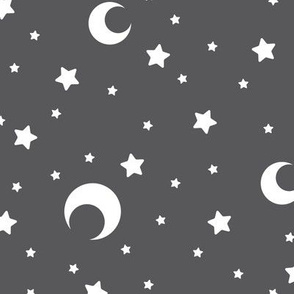 Dark Grey and White Moons and Stars