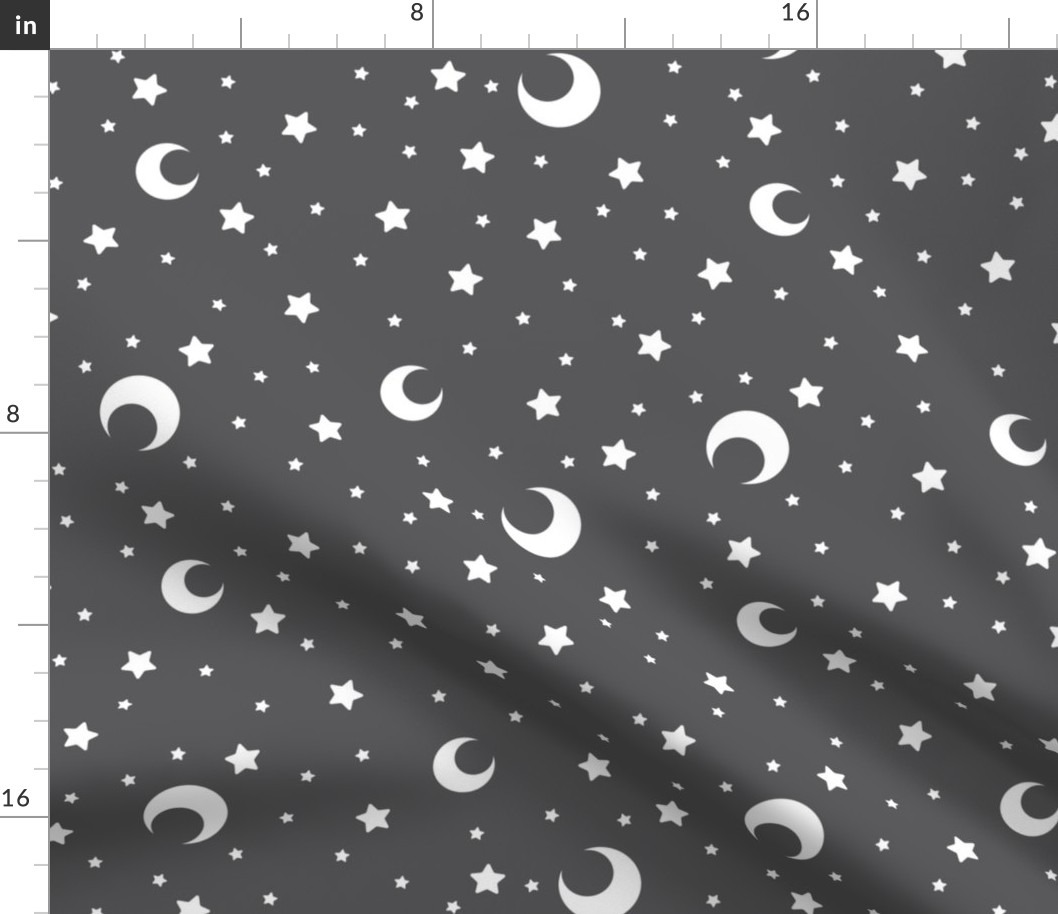 Dark Grey and White Moons and Stars