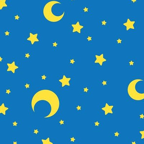 Medium Blue and Yellow Moons and Stars