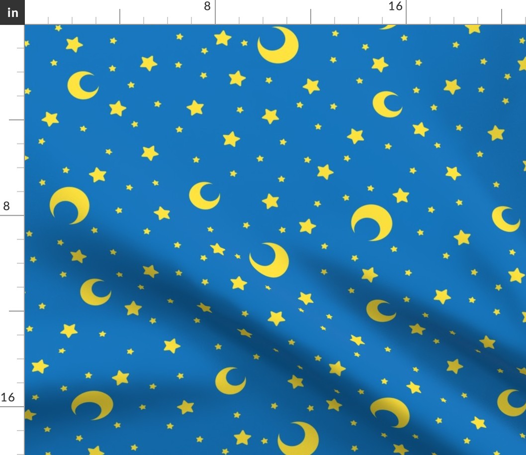 Medium Blue and Yellow Moons and Stars