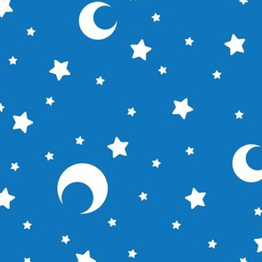 Medium Blue and White Moons and Stars