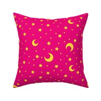 Dark Pink and Yellow Moons and Stars