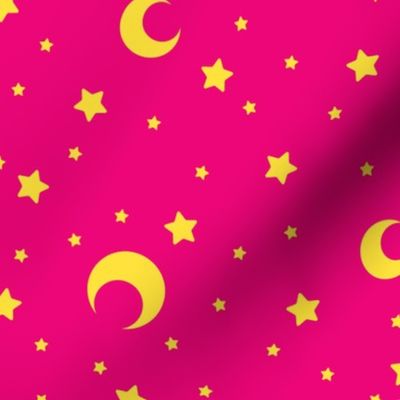 Dark Pink and Yellow Moons and Stars