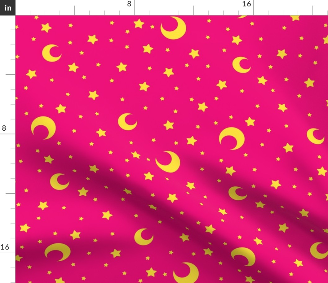 Dark Pink and Yellow Moons and Stars