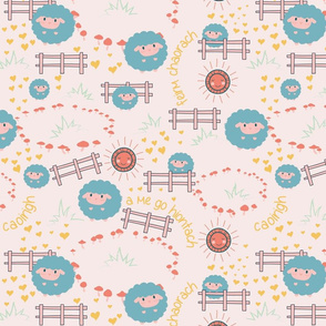 Cute sheep Kids Soft Art Nursery Kids Pattern, Bright color Kids Pattern