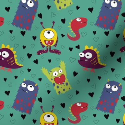 Crazy Monsters Fun Kids Art Funny Fabric for Kids, Colorful Pattern for Kids, Boys Wallpaper, Boys bedroom