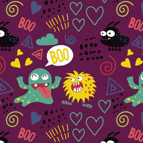 Funny Monsters Kids Art Cool Kids Fabric, Cool Kids Wallpaper, Colorful kids pattern