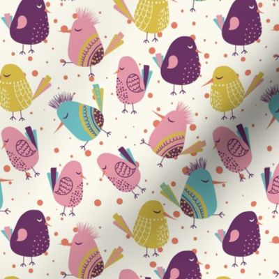 Funky Birds Cute Art For Kids,  fabric for Baby,  fabric for Babies,  fabric for Children, colorful background, funny fabric for kids