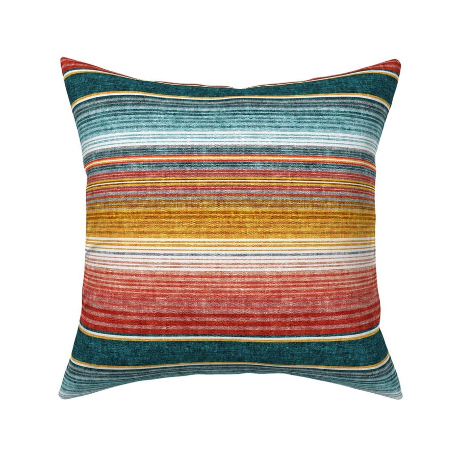 on Throw Pillow Orange & Teal by Little Arrow Design Co Serape Southwest Stripe 