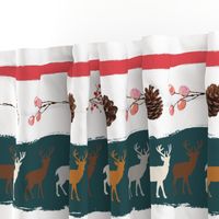 Large stripe Christmas blanket or cheater quilt with bears, deers, plaid, pine trees, pine cones