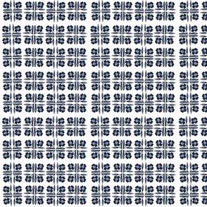 Navy Floral Squares on White