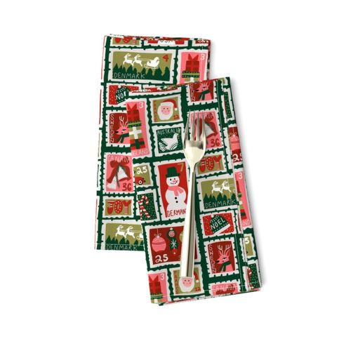 Christmas Stamp Green Tea Towel | Geometry