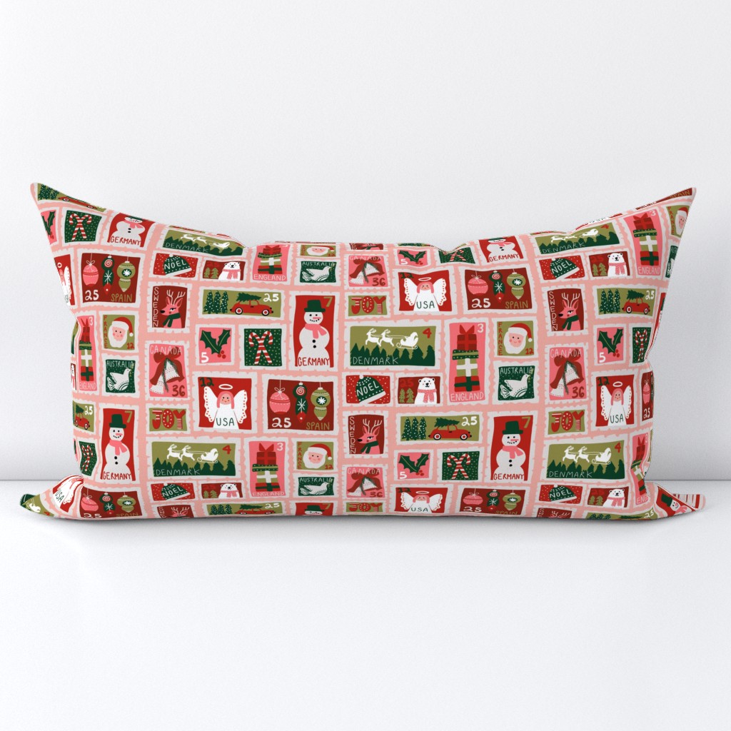 christmas postage Lumbar Throw Pillow Cover | Spoonflower