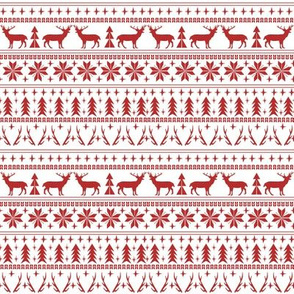 SMALL - christmas deer fair isle traditional holiday fabric winter antlers red