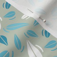 Blue and White Leaves on Light Sage, Gender Neutral Decor