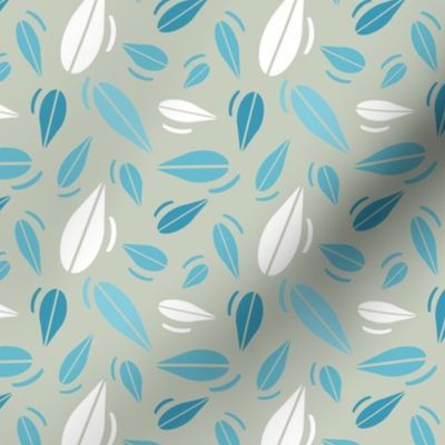 Blue and White Leaves on Light Sage, Gender Neutral Decor