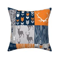 Patchwork deer (no little one) - orange, navy, grey