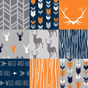 Patchwork deer (no little one) - orange, navy, grey