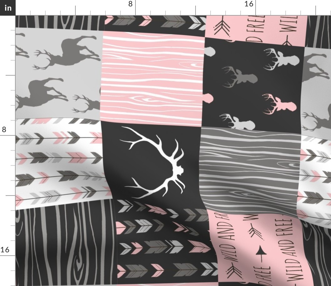 Patchwork Deer - Pink and Black - NO LITTLE ONE - rotated