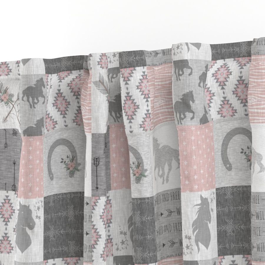 3” boho horse quilt - pink and grey