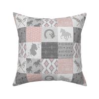 3” boho horse quilt - pink and grey