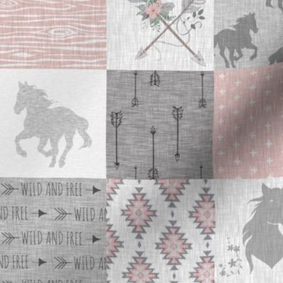 3” boho horse quilt - pink and grey