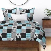 Wild and Free Horse Quilt - aqua and black - ROTATED 