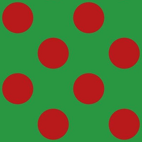 Large polka dots in red on green