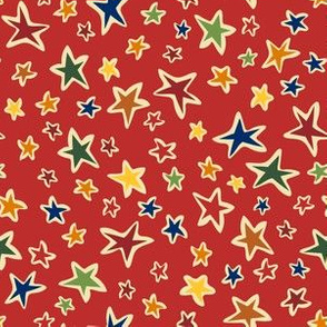 Star Light: Red,  small scale, quilting stars
