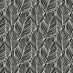 Tropical Leaf_black with cream_ smaller scale