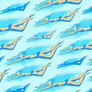 Girls swim, on light turquoise blue