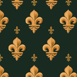  Fleur-de-lis, geometric bas-relief. Vintage gold and green  pattern