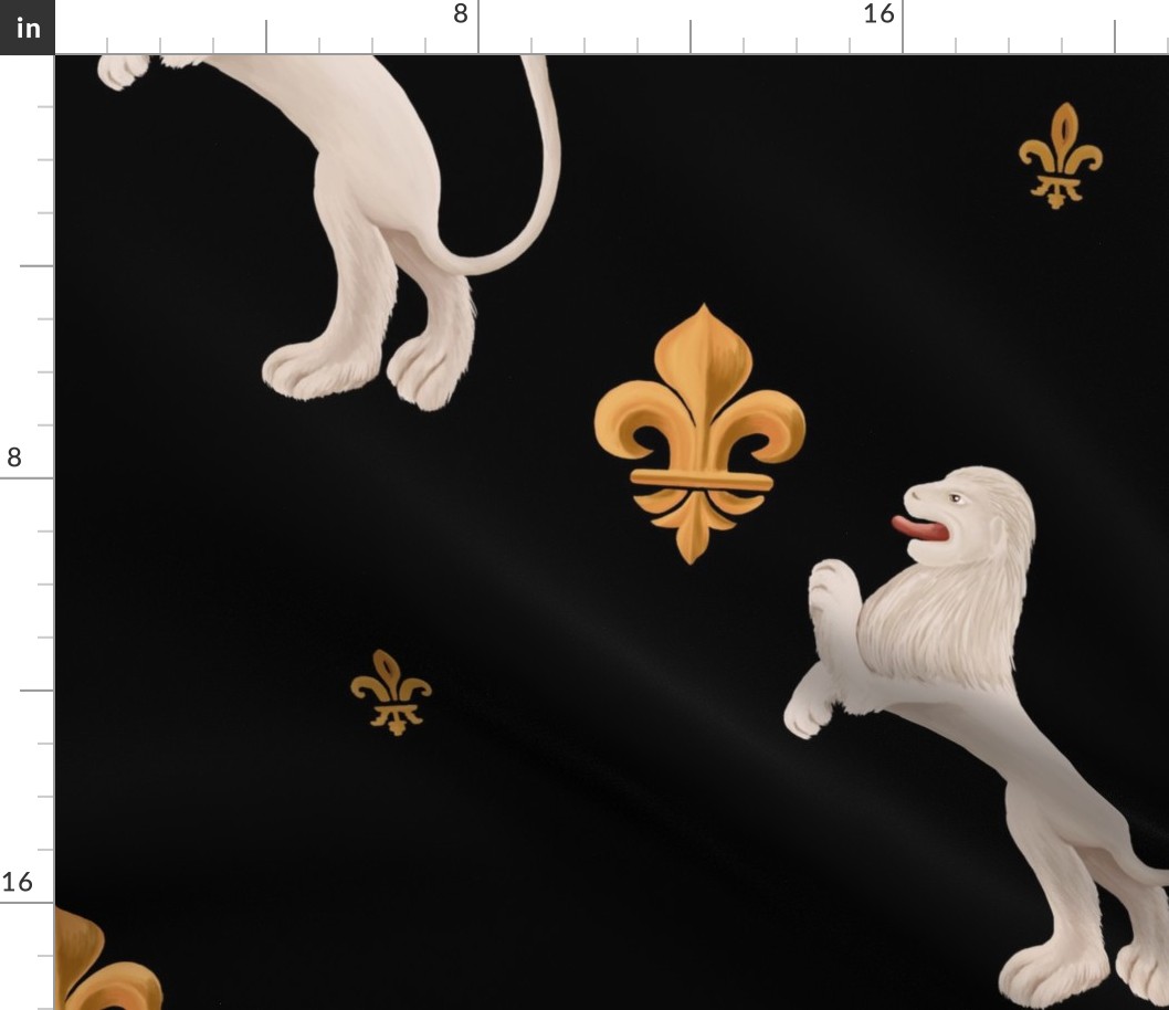 Fleur-de-lis and lion geometric bas-relief. Vintage design in medieval tapestries style.