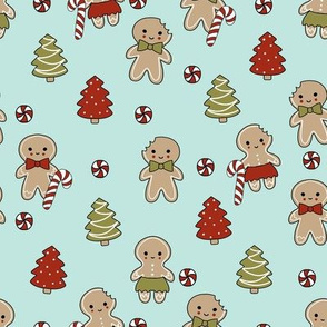 gingerbread people - gingerbread cookies, sweets fabric, cute fabric, holiday fabric, xmas fabric, gingerbread fabrics - mint