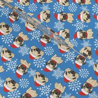 Christmas Pug in Santa Hat with Snowflakes