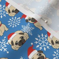 Christmas Pug in Santa Hat with Snowflakes
