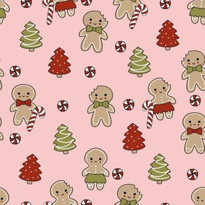 gingerbread people - gingerbread cookies, sweets fabric, cute fabric, holiday fabric, xmas fabric, gingerbread fabrics - pink