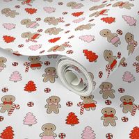 gingerbread people - gingerbread cookies, sweets fabric, cute fabric, holiday fabric, xmas fabric, gingerbread fabrics -   red and pink