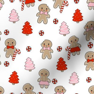 gingerbread people - gingerbread cookies, sweets fabric, cute fabric, holiday fabric, xmas fabric, gingerbread fabrics -   red and pink