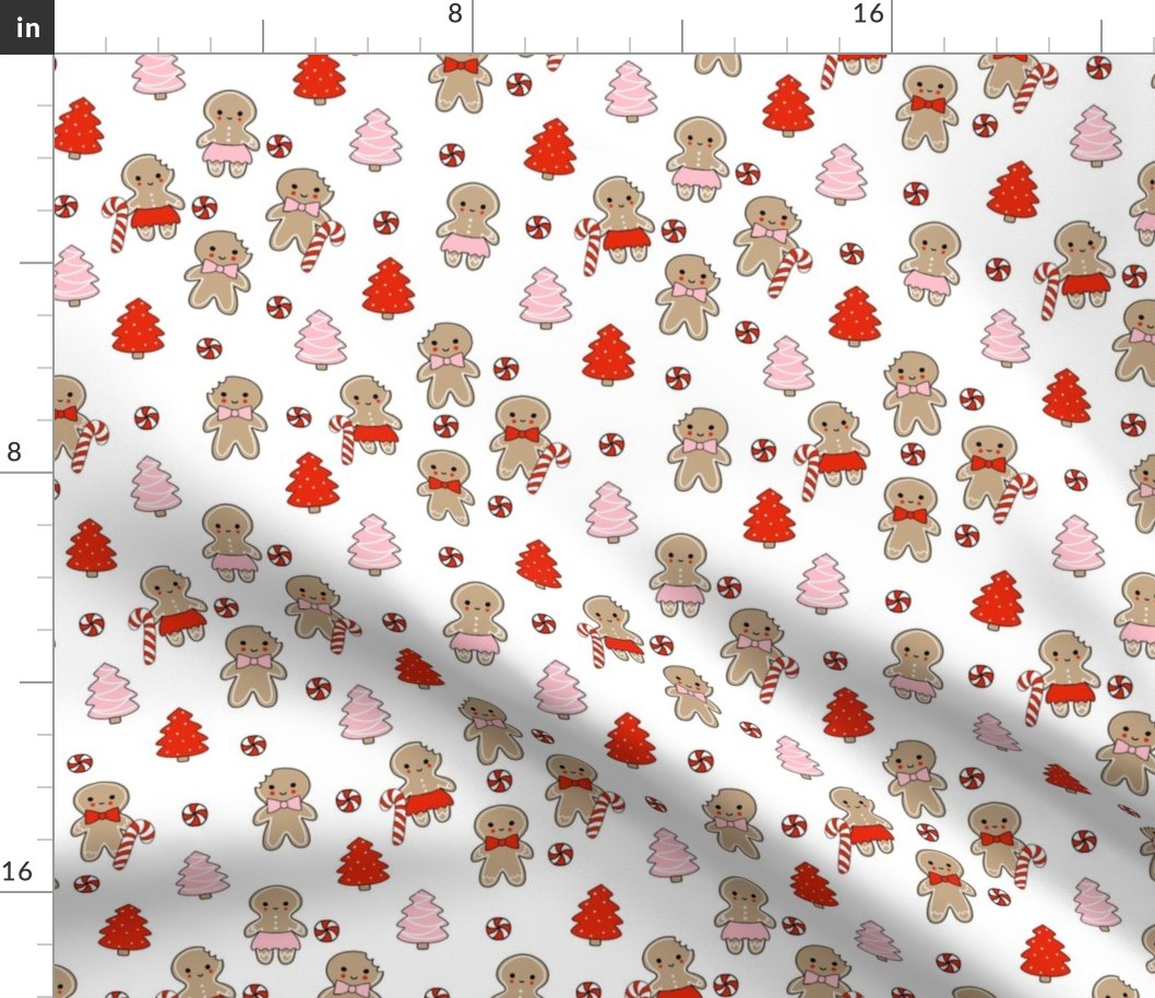 gingerbread people - gingerbread cookies, sweets fabric, cute fabric, holiday fabric, xmas fabric, gingerbread fabrics -   red and pink