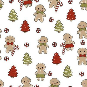 gingerbread people - gingerbread cookies, sweets fabric, cute fabric, holiday fabric, xmas fabric, gingerbread fabrics - white