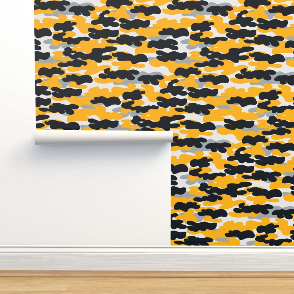pittsburgh camo - black and gold camo, Wallpaper | Spoonflower